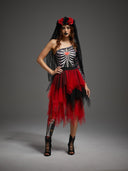 Women's Red and Black Gothic High-Low Tulle Skirt
