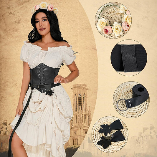 Renaissance Style Women's Outfit Set: Chemise Dress, Waist Belt & Accessories