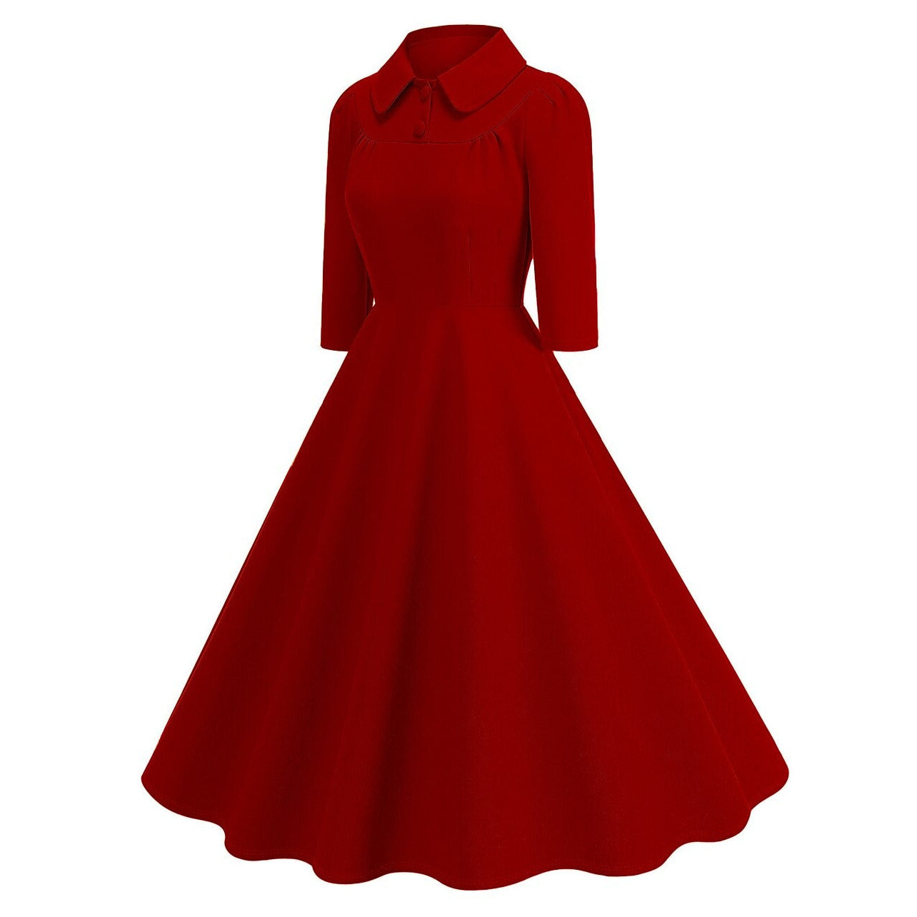 Women's 1950s Solid Color Peter Pan Collar Long Sleeve Flare Dress