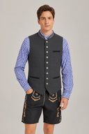 Men’s Oktoberfest Charcoal Trachten Vest with Embroidered Trim