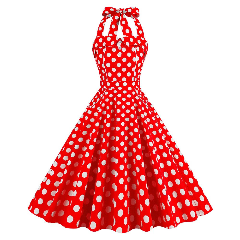 Women's 1950s Polka Dot Halter Neck Swing Dress