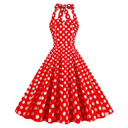Women's 1950s Polka Dot Halter Neck Swing Dress