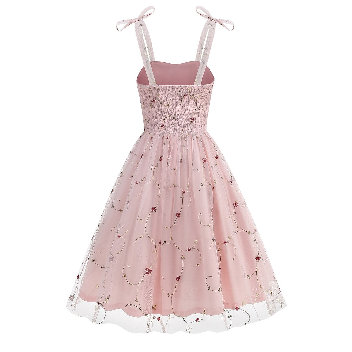 Embroidered Tie Strap Midi Dress