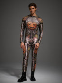Leotard da uomo di Halloween con scheletro e zucca di Halloween