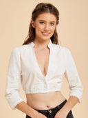 V-Neck Cropped Dirndl Blouse for Oktoberfest