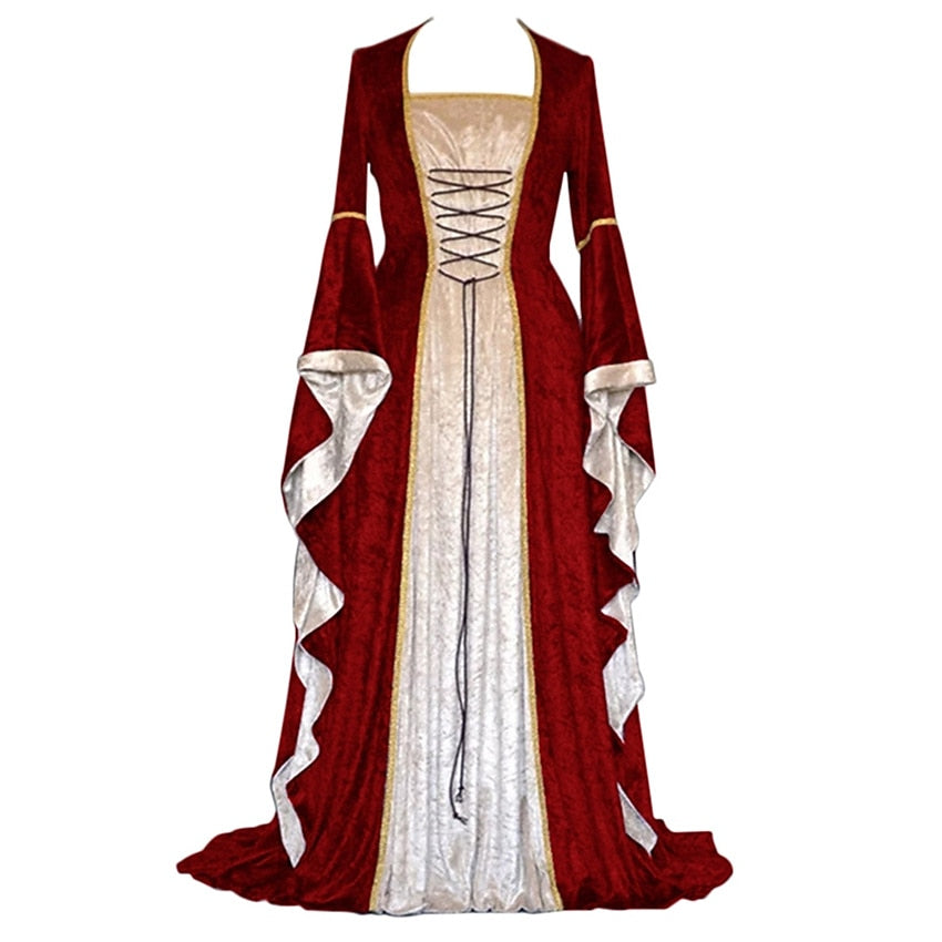 Medieval Velvet Trumpet Sleeves Dress Plus Size