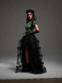 Gotischer Halloween-Tüllrock mit Spitze, Rüschen und High-Low-Schnitt für Damen