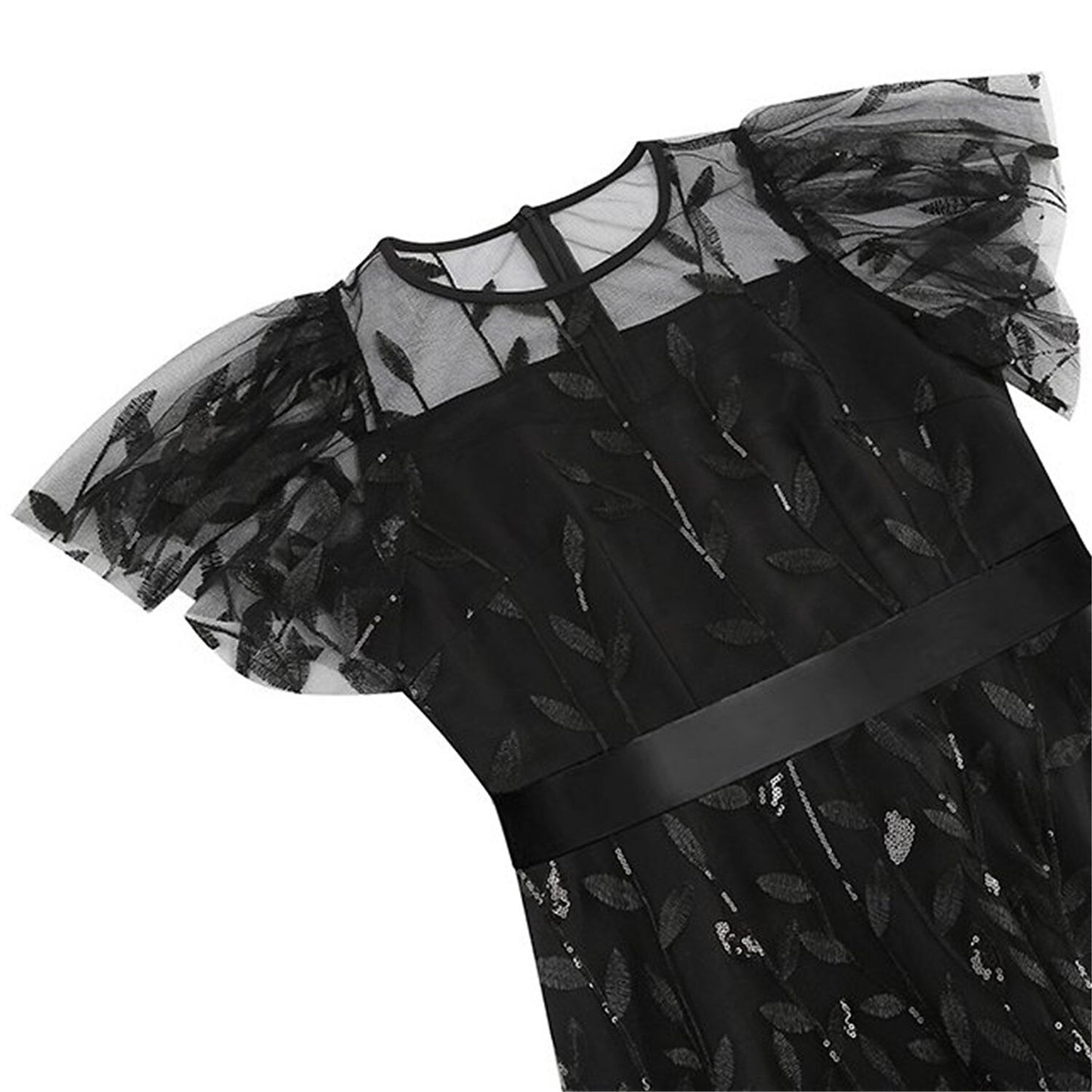 Embroidered Flutter Sleeve Midi Dress