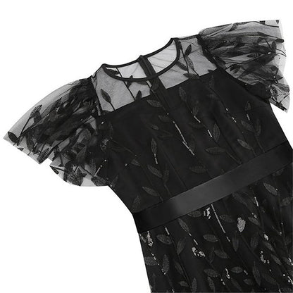 Embroidered Flutter Sleeve Midi Dress