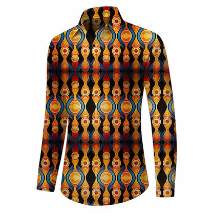 Retro 70S Abstract Geometric Teardrop Long Sleeves Collar Shirt