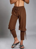 Men's Brown Pirate Costume Set with Burgundy Sash