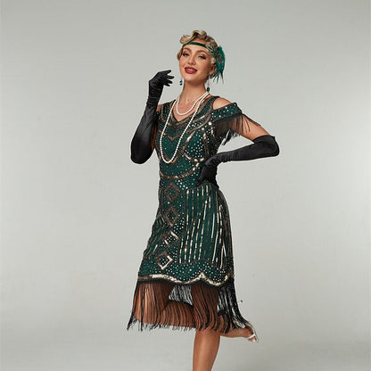 Green Sequin Art Deco Flapper Dress