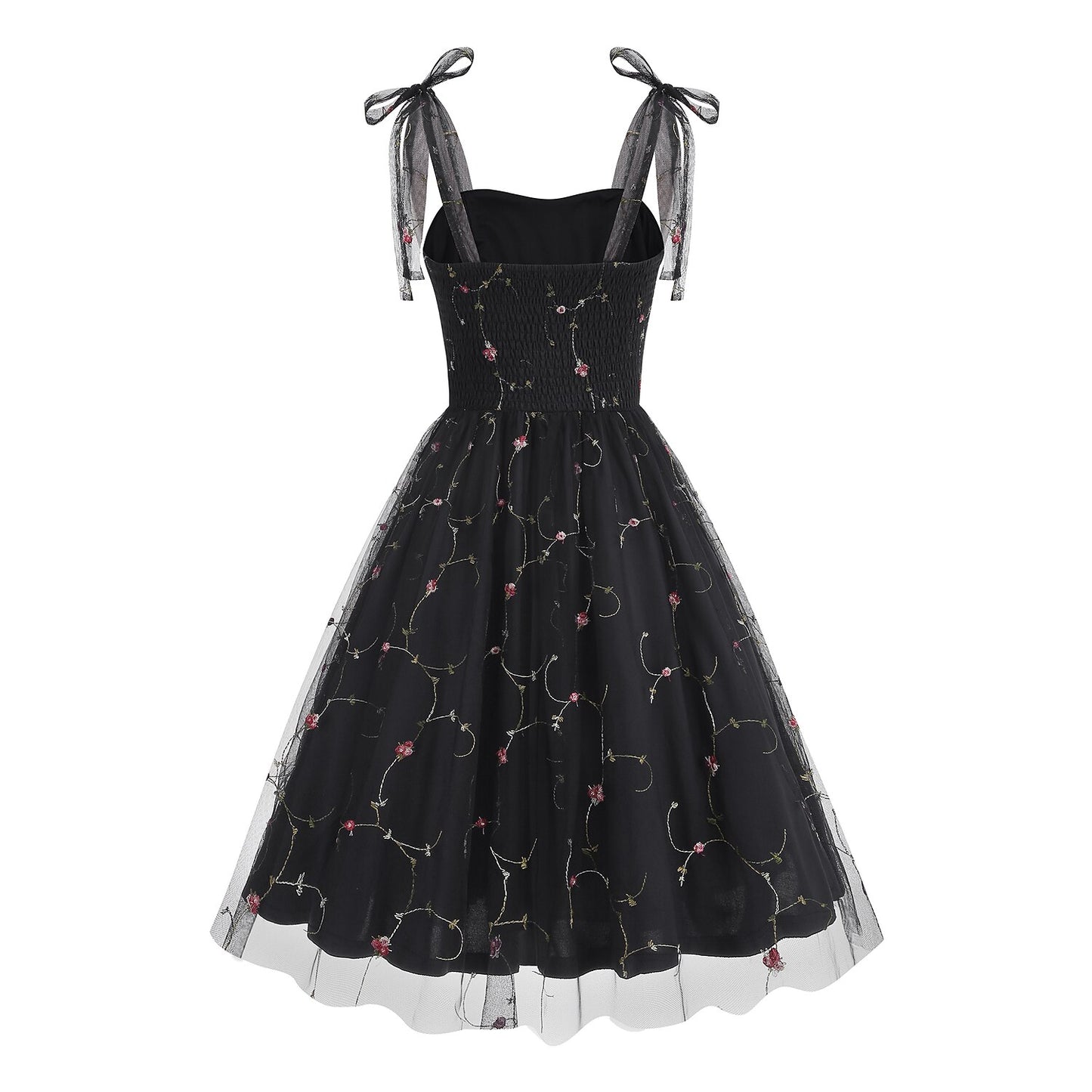 Embroidered Tie Strap Midi Dress