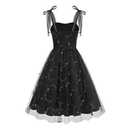 Embroidered Tie Strap Midi Dress