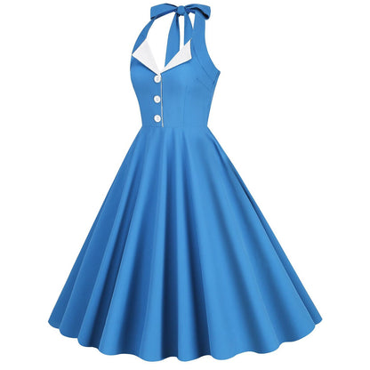 Women's 1950s Purple Halter Neck Swing Dress