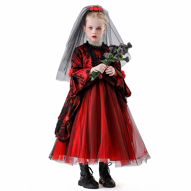 Girls' Gothic Dark Bride Vampire Tulle Dress