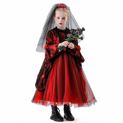 Girls' Gothic Dark Bride Vampire Tulle Dress