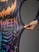 Leotard da donna di Halloween con scheletro e zucca di Halloween neon