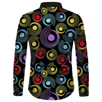 Retro 70S Concentric Circle Long Sleeves Collar Shirt