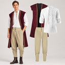 Men's Burgundy Renaissance Long Vest 3-Piece Costume Set