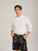 Men's White Trachten Stand Collar Shirt for Oktoberfest