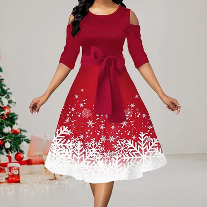 Christmas Retro Snowflake Print Dress