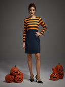 Abito gotico da donna di Halloween a righe arancioni e nere