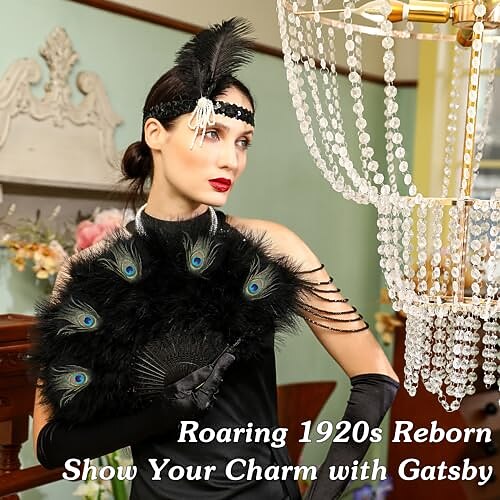 1920s Black Peacock Fan