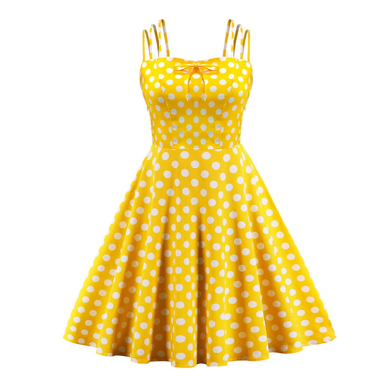 Women's 1950s Polka Dot Spaghetti Strap Bow A-Line Rockabilly Dress