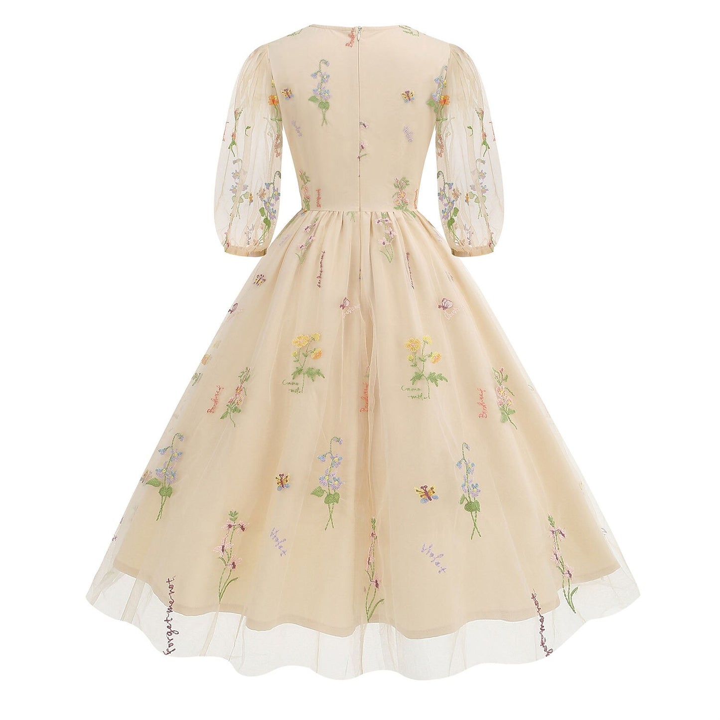 Floral Embroidered V-Neck Midi Dress