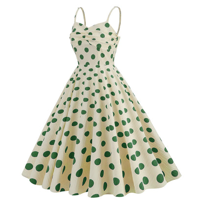 Women's 1950s Polka Dot Spaghetti Strap Swing Dress