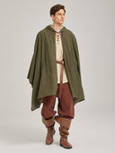Men's Olive Green Hooded Medieval Cloak Costume Set