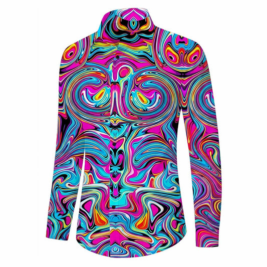 Retro 70S Psychedelic Fluid Art Long Sleeves Collar Shirt