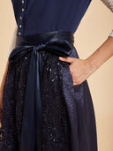 Premium Navy Sequin Oktoberfest Dirndl & White Lace Blouse Set