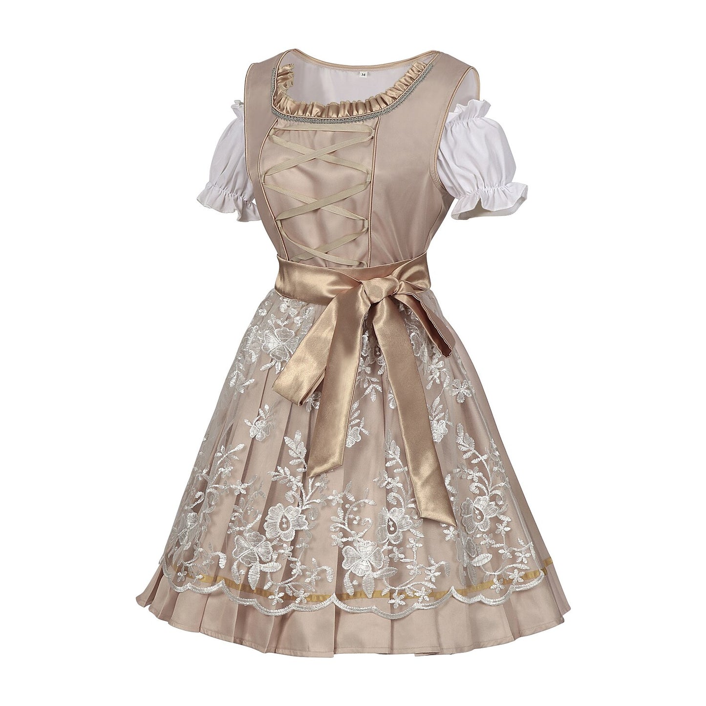 Oktoberfest Champagne Gold Dirndl Dress with Apron and Blouse