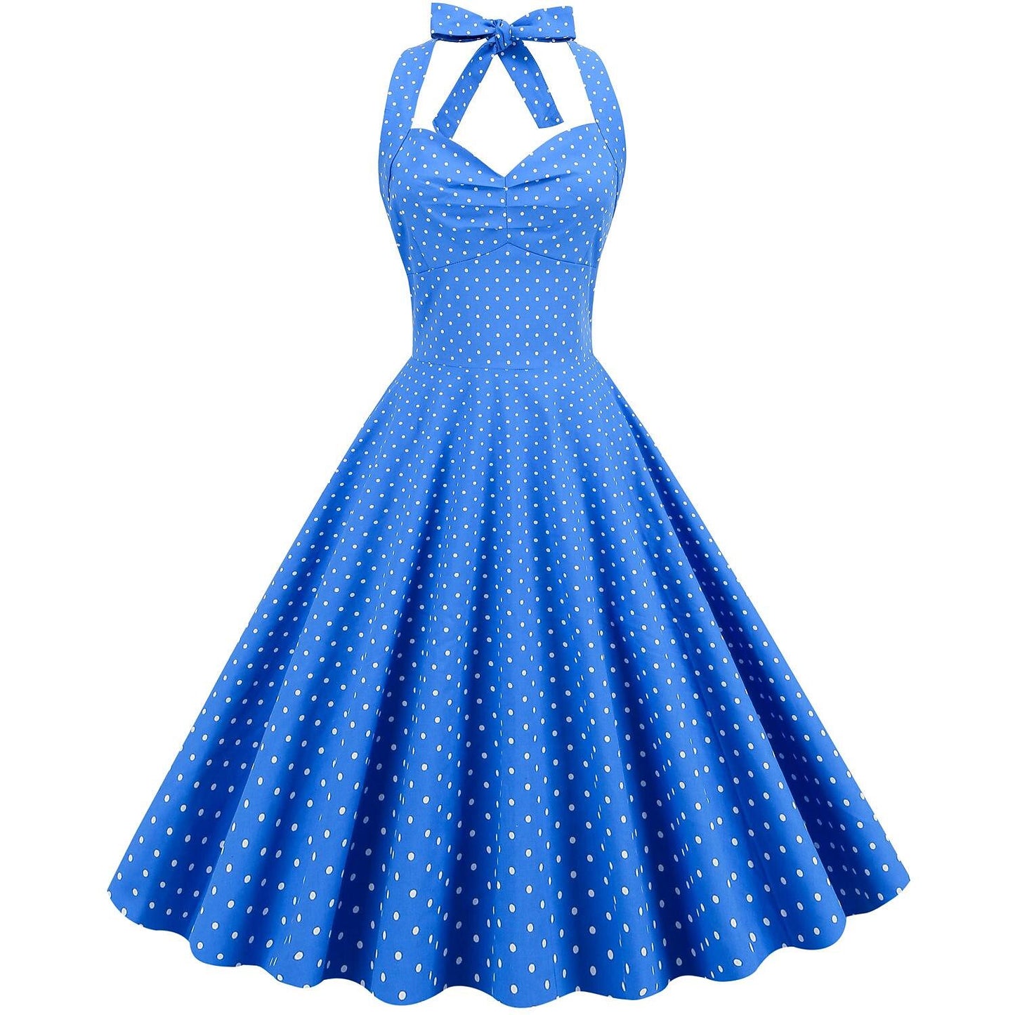 Women's 1950s Polka Dot Halter Neck Swing Dress