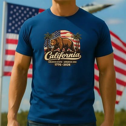 Men's American 250th California Bear West Coast Patriotic Printed T-shirt
