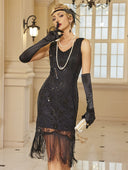 Vestido flapper con cuentas florales y flecos