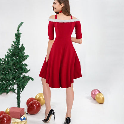 Christmas Mrs. Claus Velvet High-Low Dress