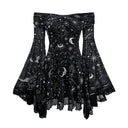 Women's Black Gothic Witch Corset Dress 4-Piece Costume Set