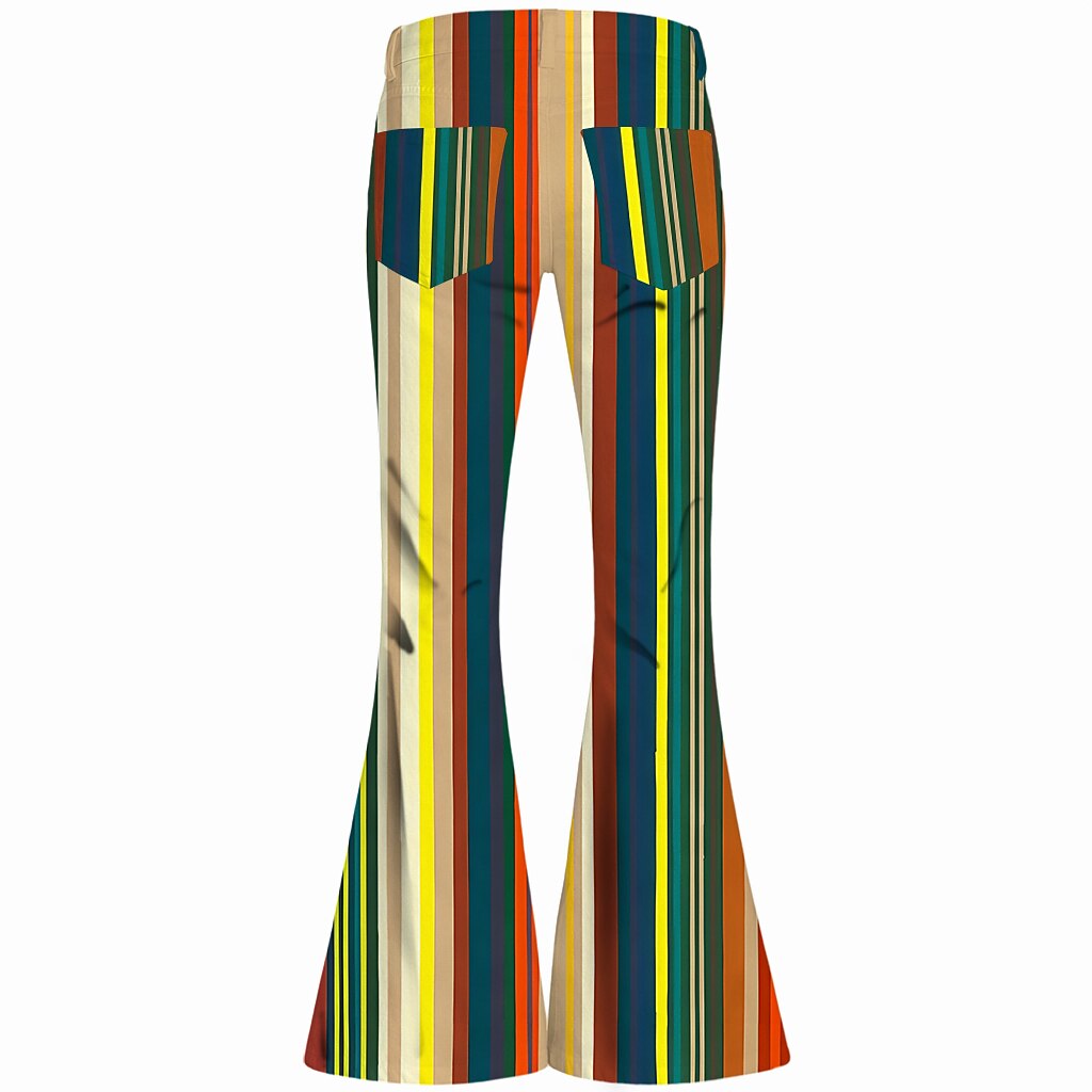 Retro 70s Colorful Stripes High Waist Wide Flared Trousers