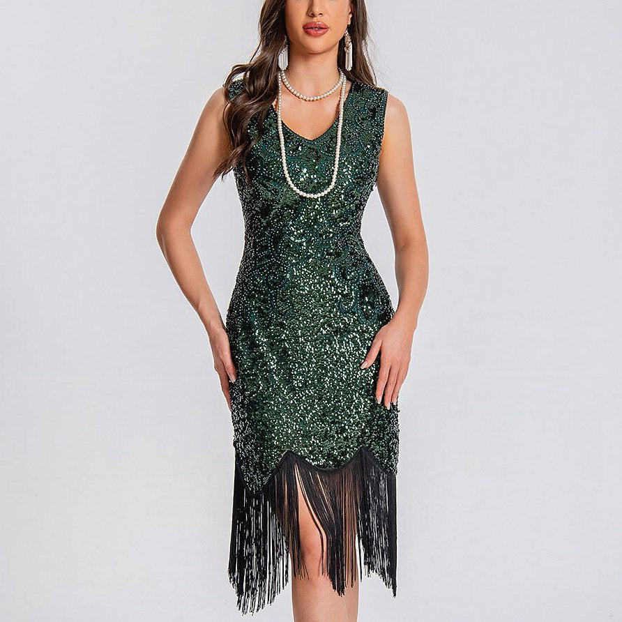 V-Neck Bodycon Sequin Flapper Dress - Glamorous Party Fashion Dress retrorobe V-Neck Bodycon Sequin Flapper Dress - Glamorous Party Fashion Dress retrorobe