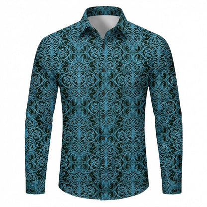 Retro 70S Vintage Ornate Baroque Pattern Long Sleeves Collar Shirt