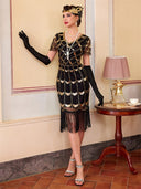 Abito Flapper Nero con Motivo a Paillettes