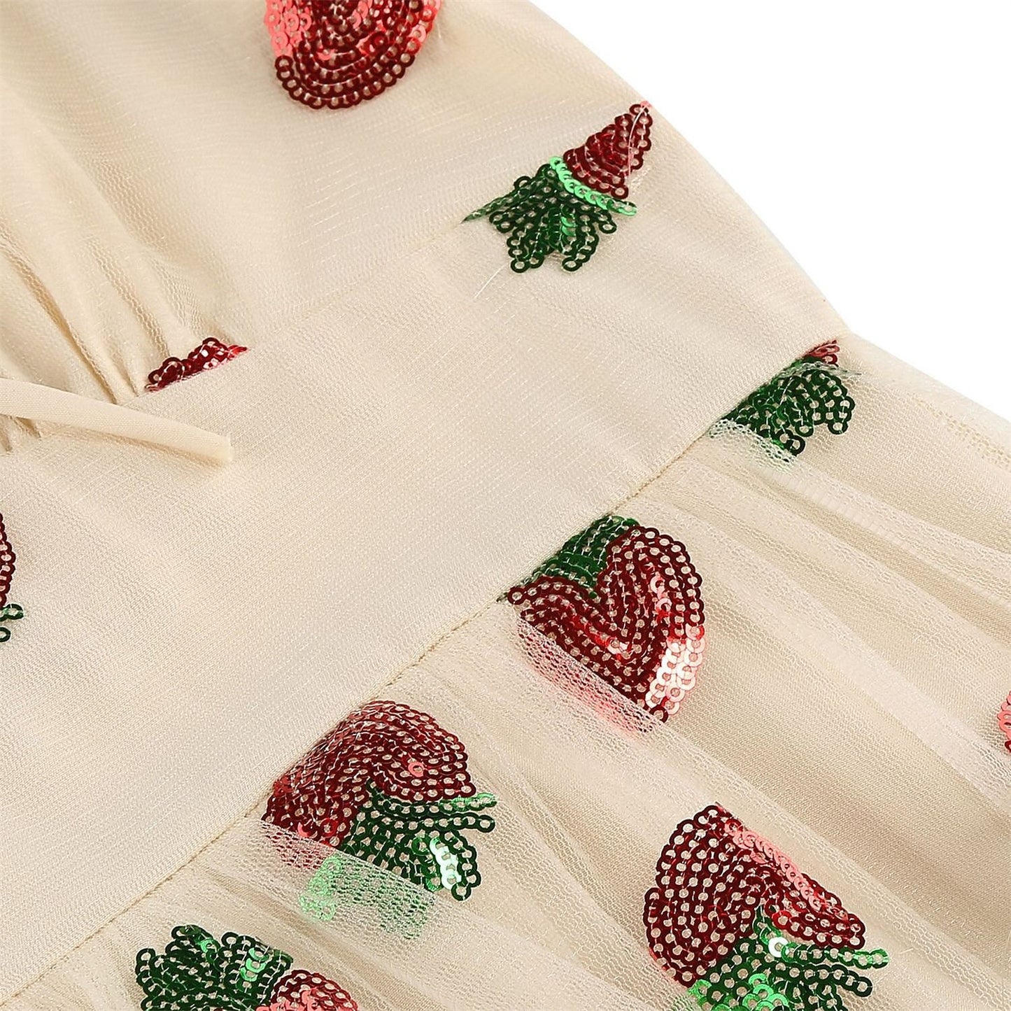 Strawberry Embroidered Mesh Midi Dress