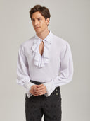Men's White Victorian Ruffle Shirt & Black Pants Costume Set