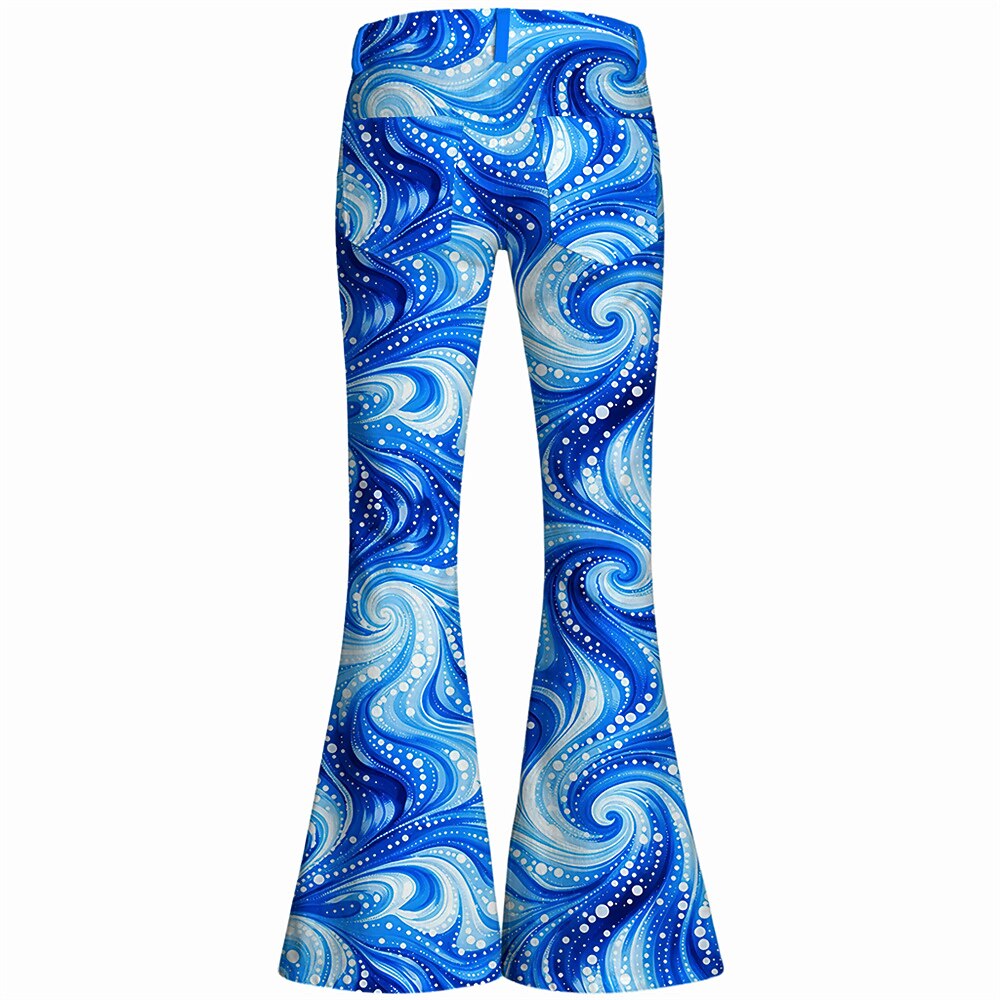Retro 70s Swirling Waves High Waist Wide Flared Trousers