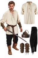Pirat & Wikinger Stil Outfit Set: Hemd, Hose, Taillengürtel  