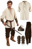 Pirat & Wikinger Stil Outfit Set: Hemd, Hose, Taillengürtel  