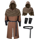 Conjunto medieval de caballero guardabosques con mantones, túnica, cinturón y brazalete para el brazo